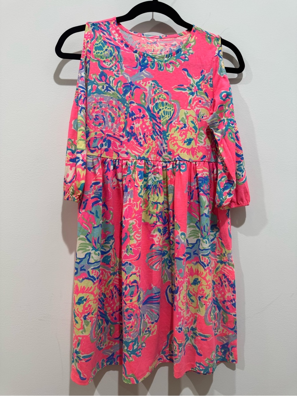 Lilly Pulitzer Pink Multicolor Floral Cold-Shoulder cottonDress girls 12/14 NEW